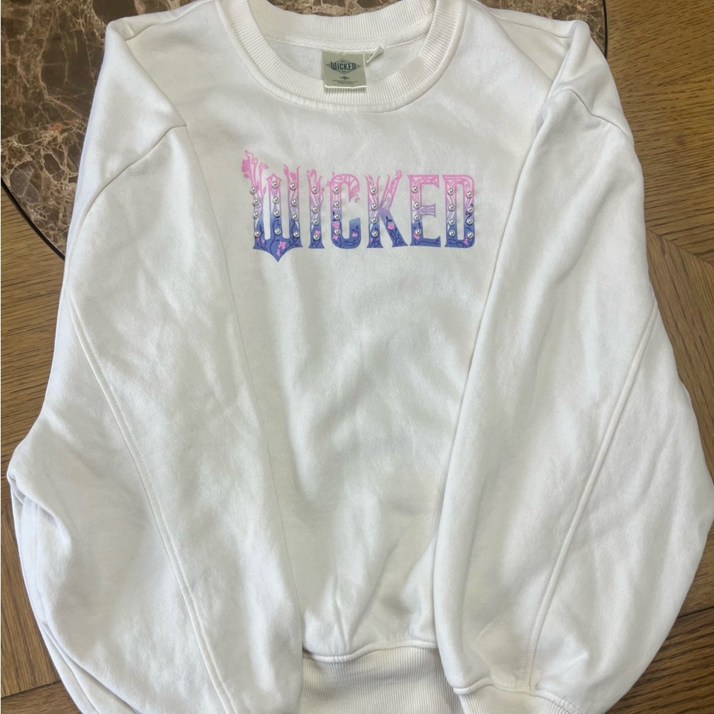 Wicked Crewneck Sweatshirt - White with Butterfly Graphic XXS
